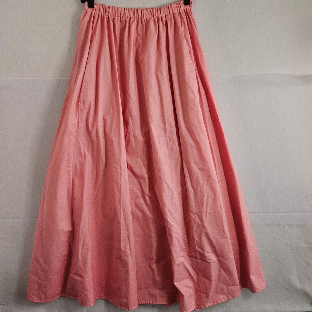 Recollections Pink Cotton Dotted Maxi Skirt Elastic Waist Prairie Pioneer Large